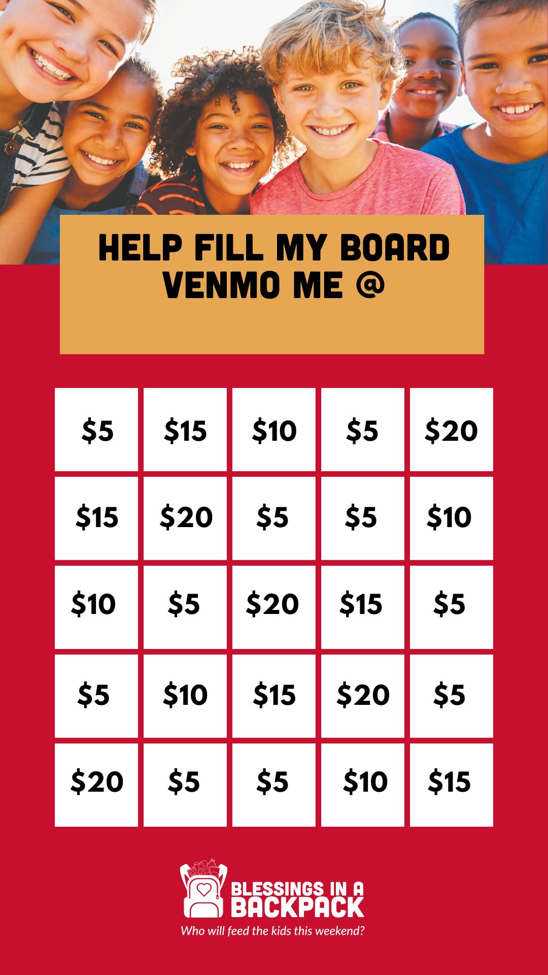 bingo board for fundraising
